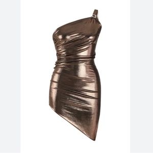 Metallic Bronze One-Shoulder Mini Dress